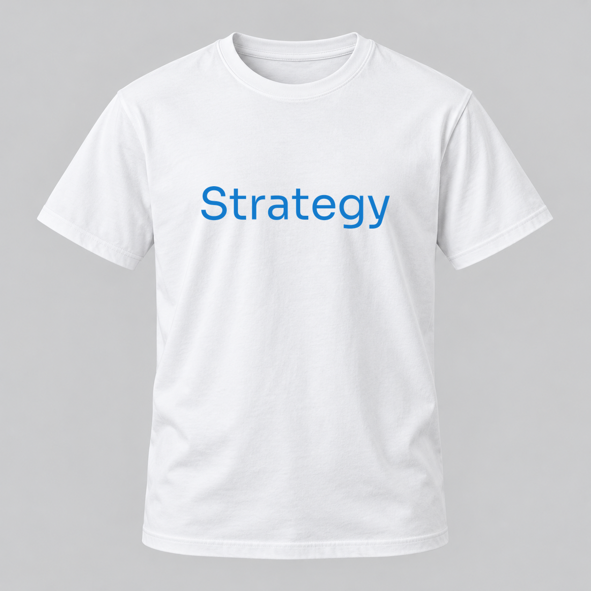 Strategy T-Shirt in white with blue text