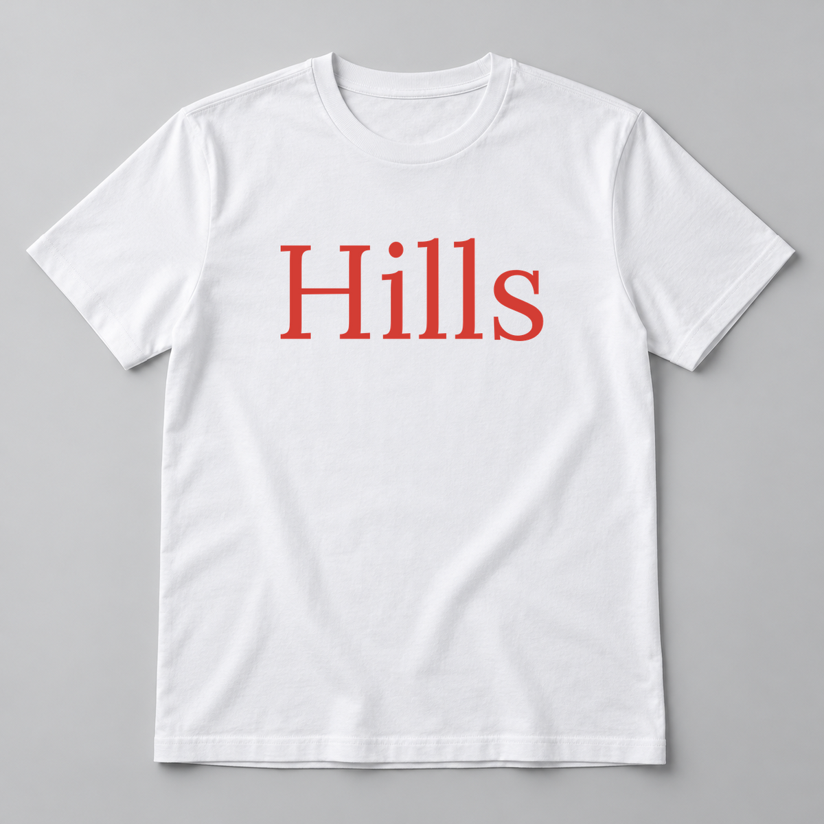 Hills T-Shirt in white with red text