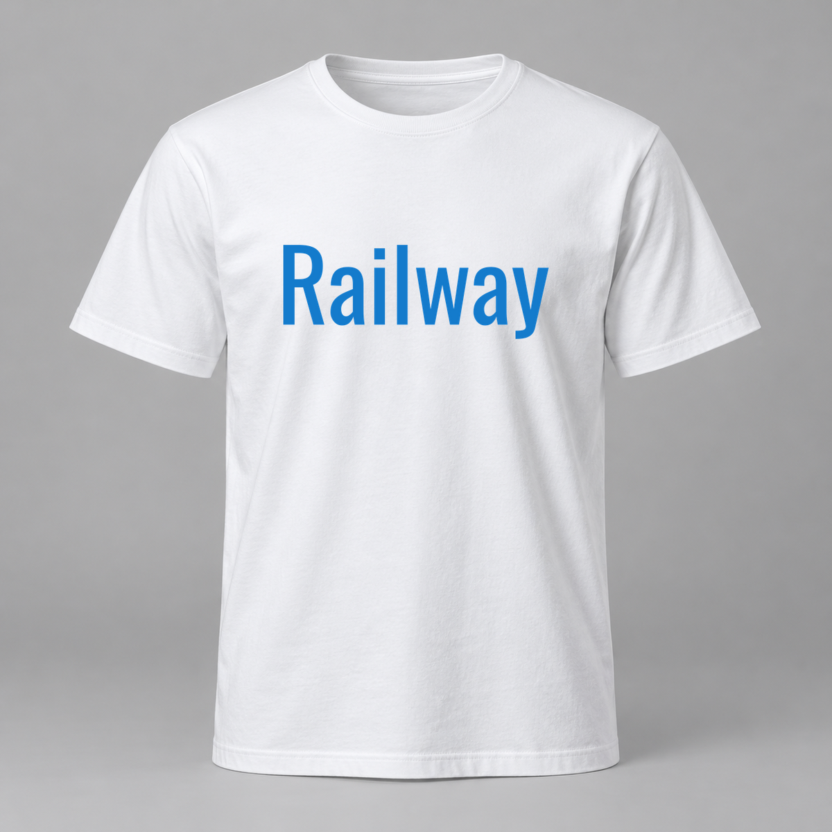 Railway T-Shirt in white with blue text