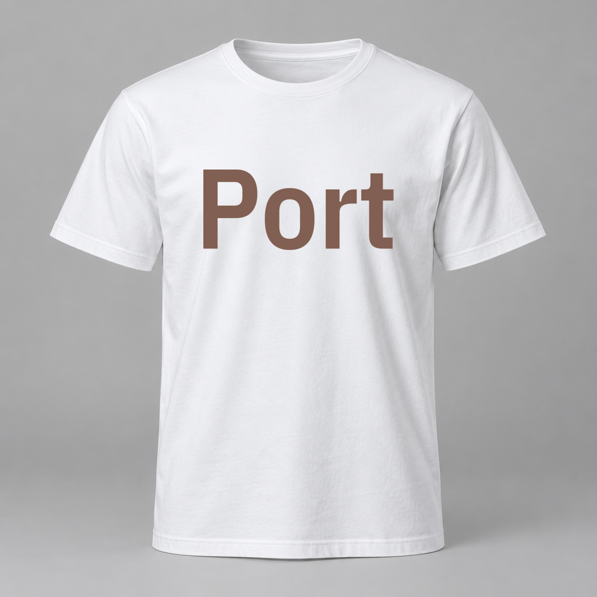 Port T-Shirt in white with brown text