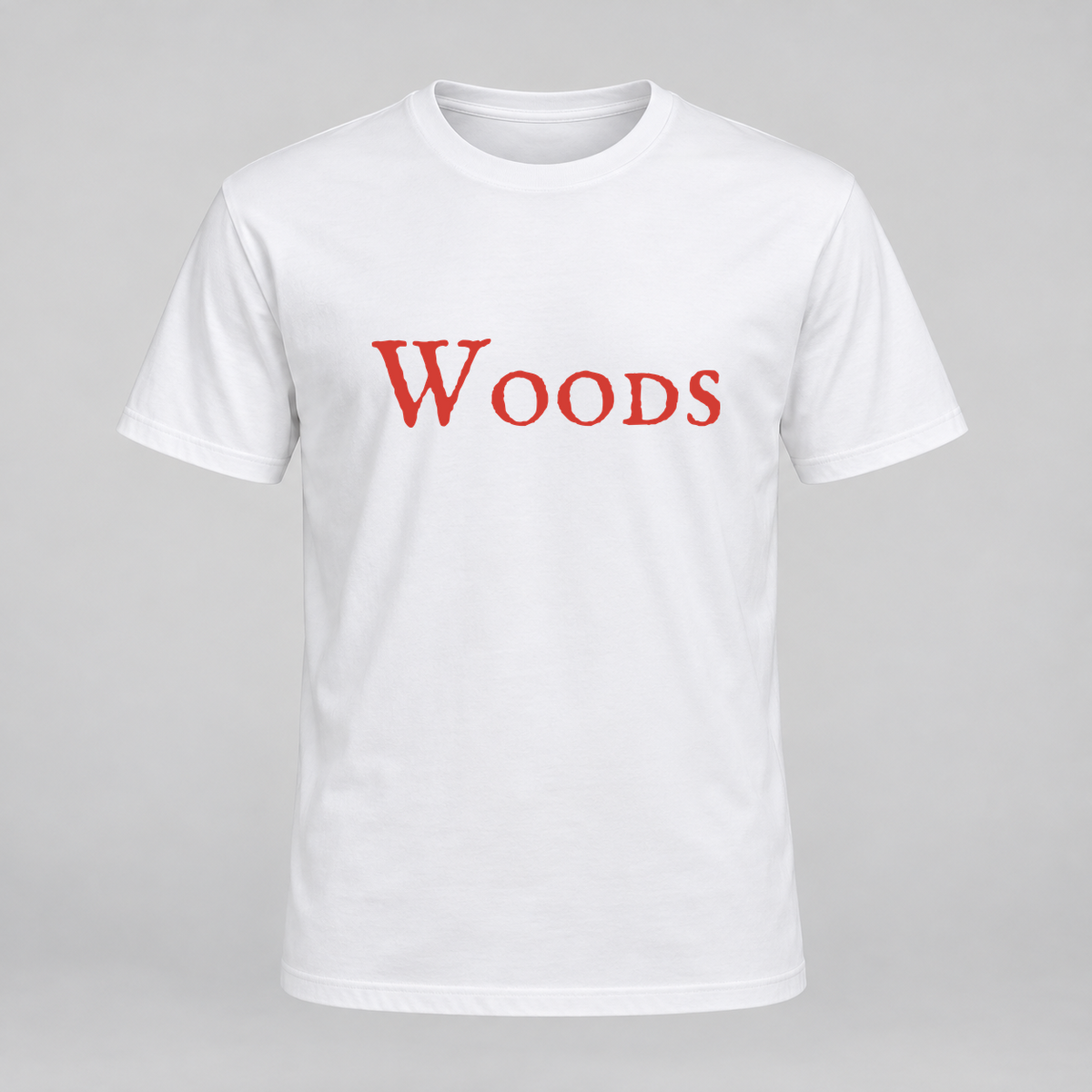 Woods T-Shirt in white with red text