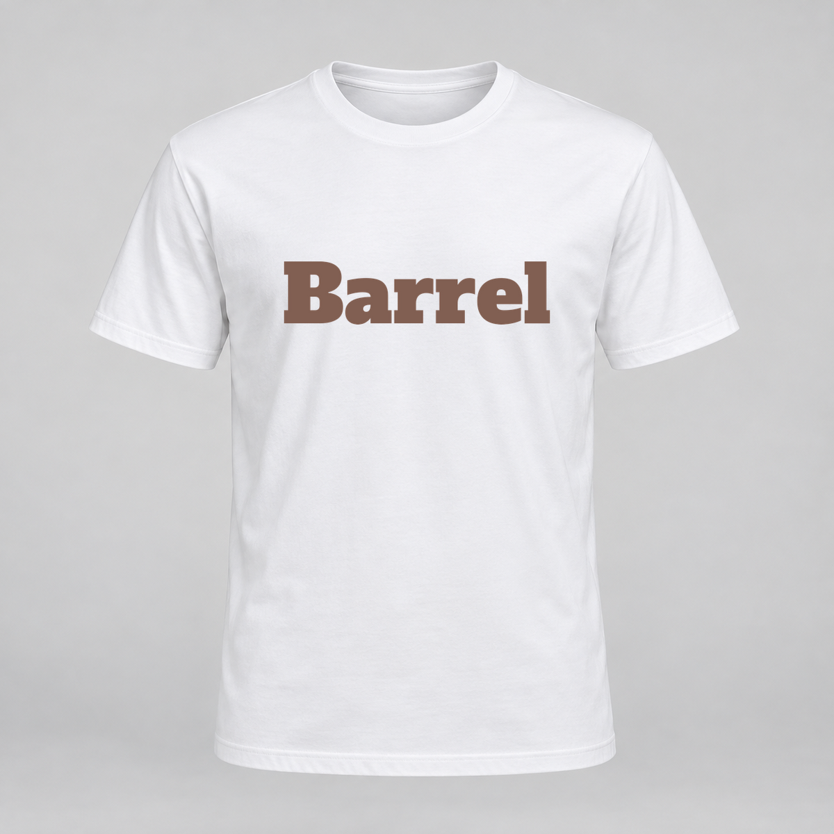 Barrel T-Shirt in white with brown text