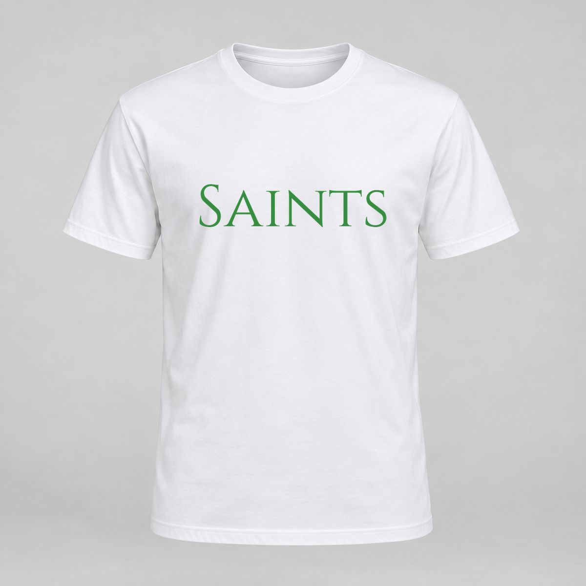 Saints T-Shirt in white with green text