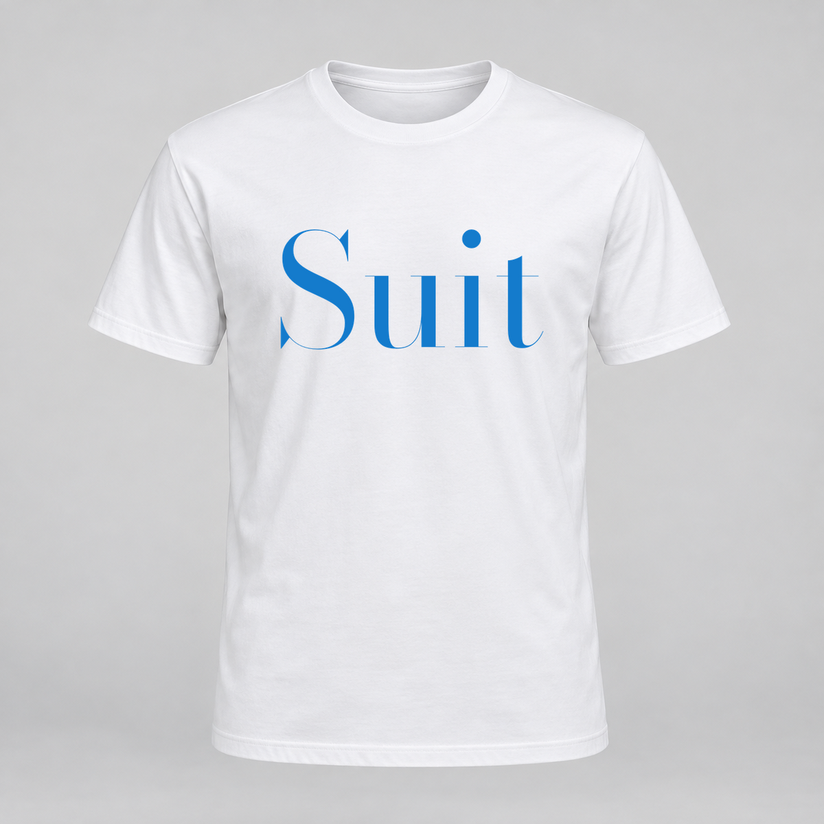 Suit T-Shirt in white with blue text