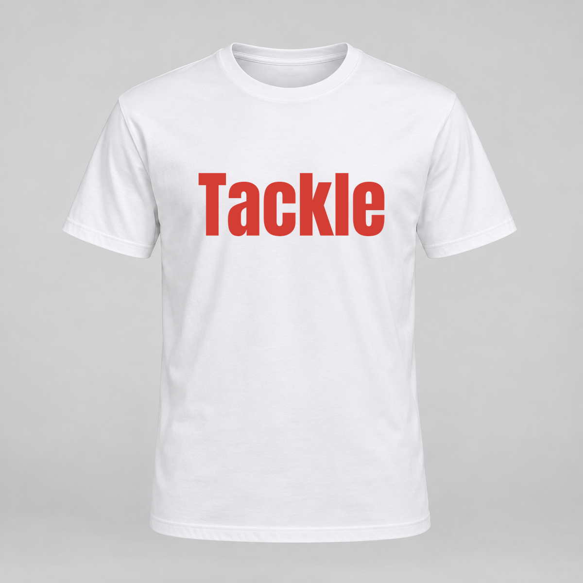 Tackle T-Shirt in white with red text