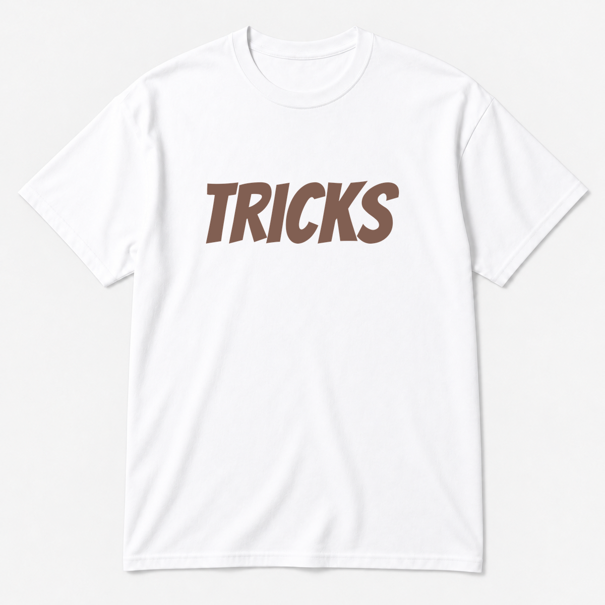 Tricks T-Shirt in white with brown text