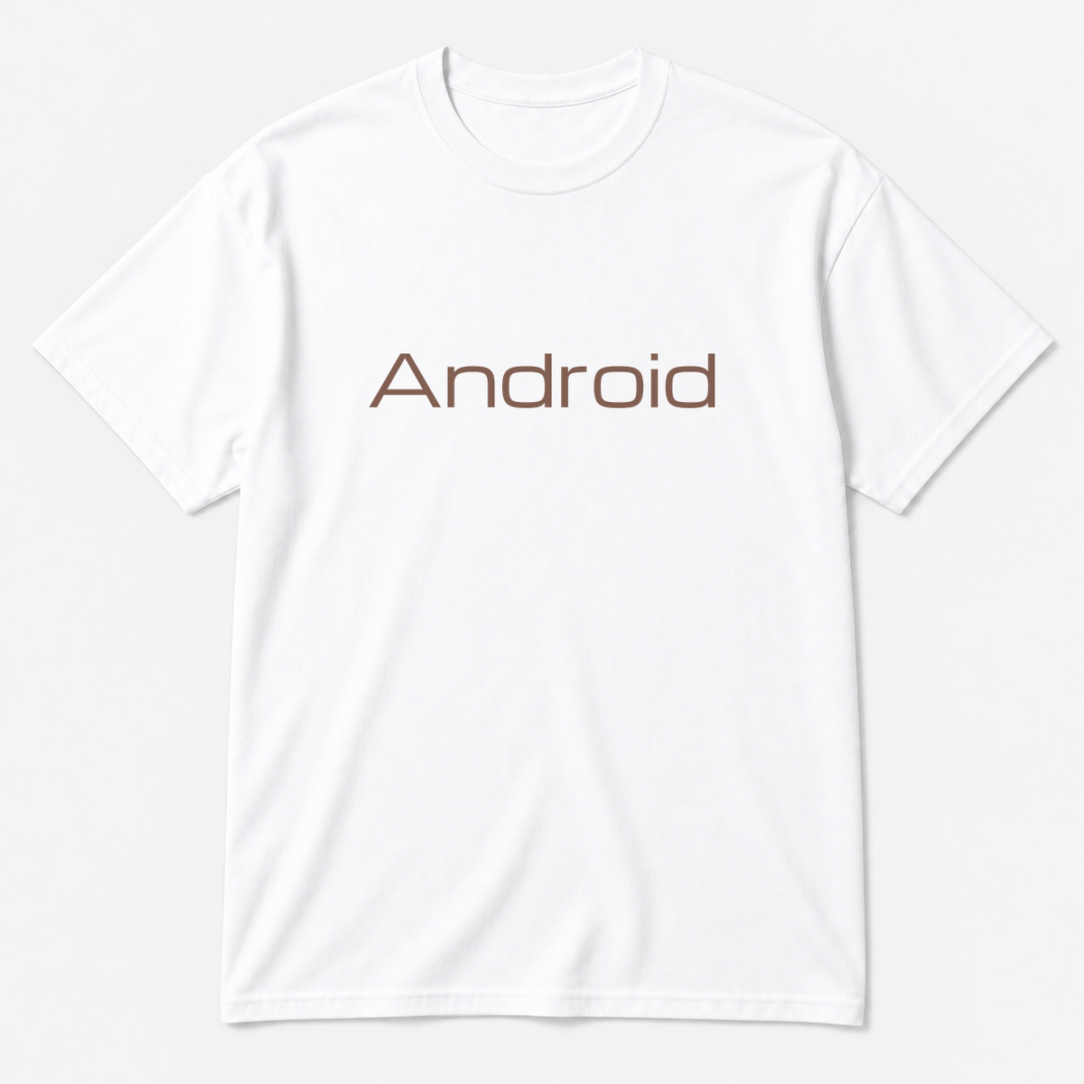 Android T-Shirt in white with brown text