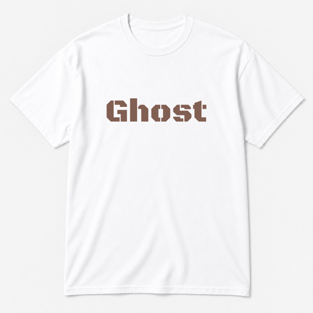 Ghost T-Shirt in white with brown text