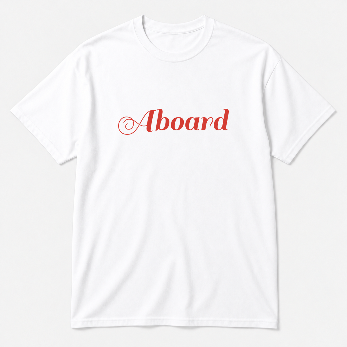 Aboard T-Shirt in white with red text
