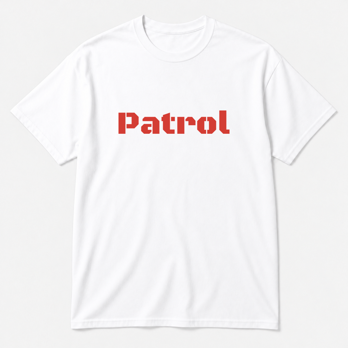 Patrol T-Shirt in white with red text