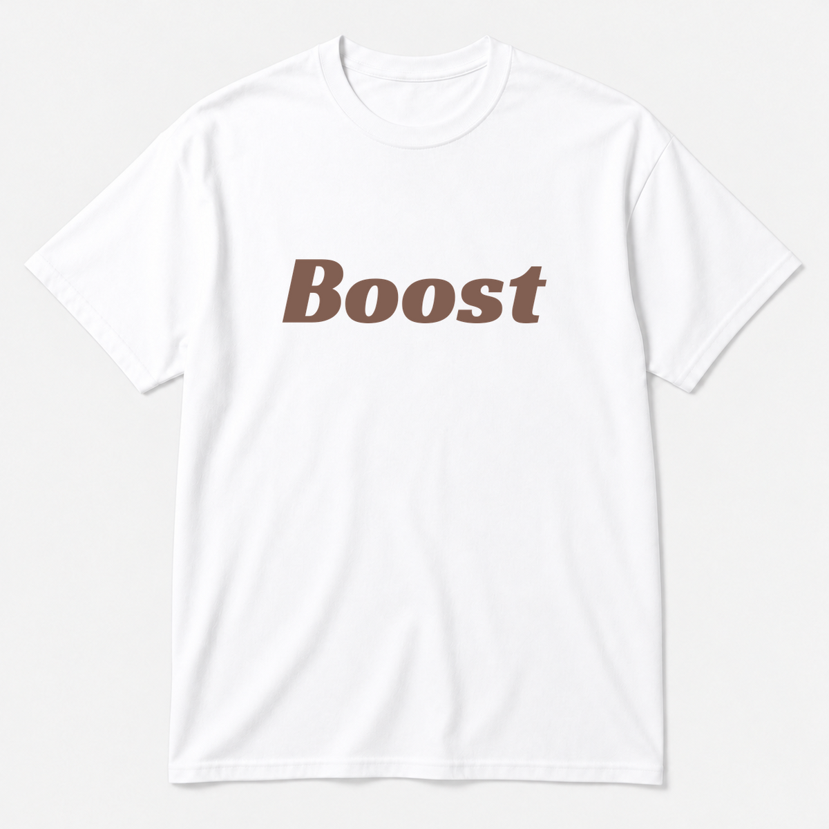 Boost T-Shirt in white with brown text