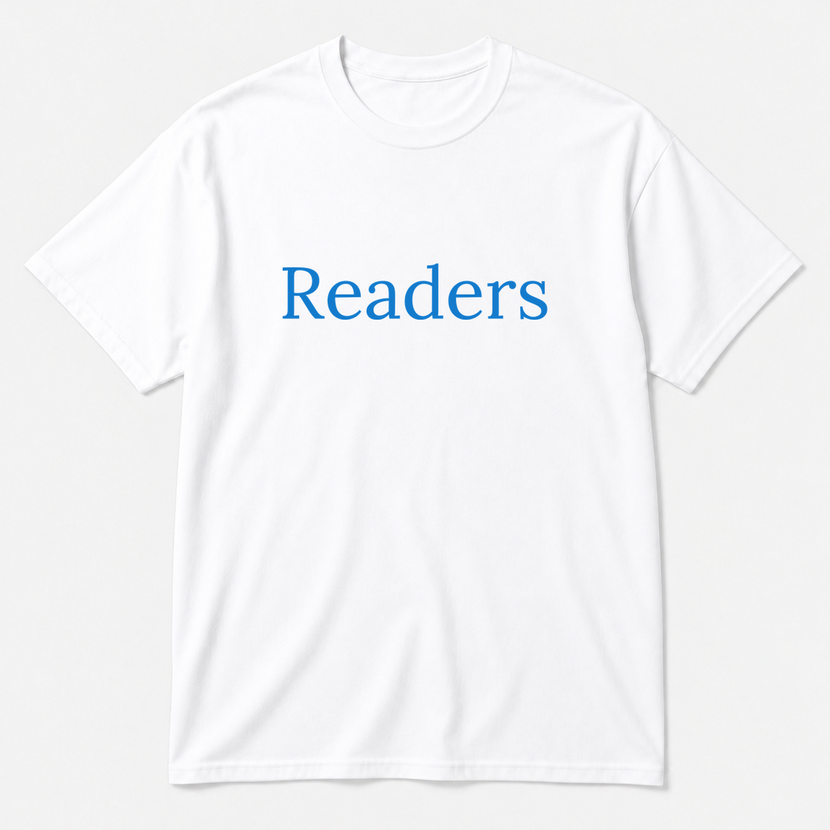 Readers T-Shirt in white with blue text