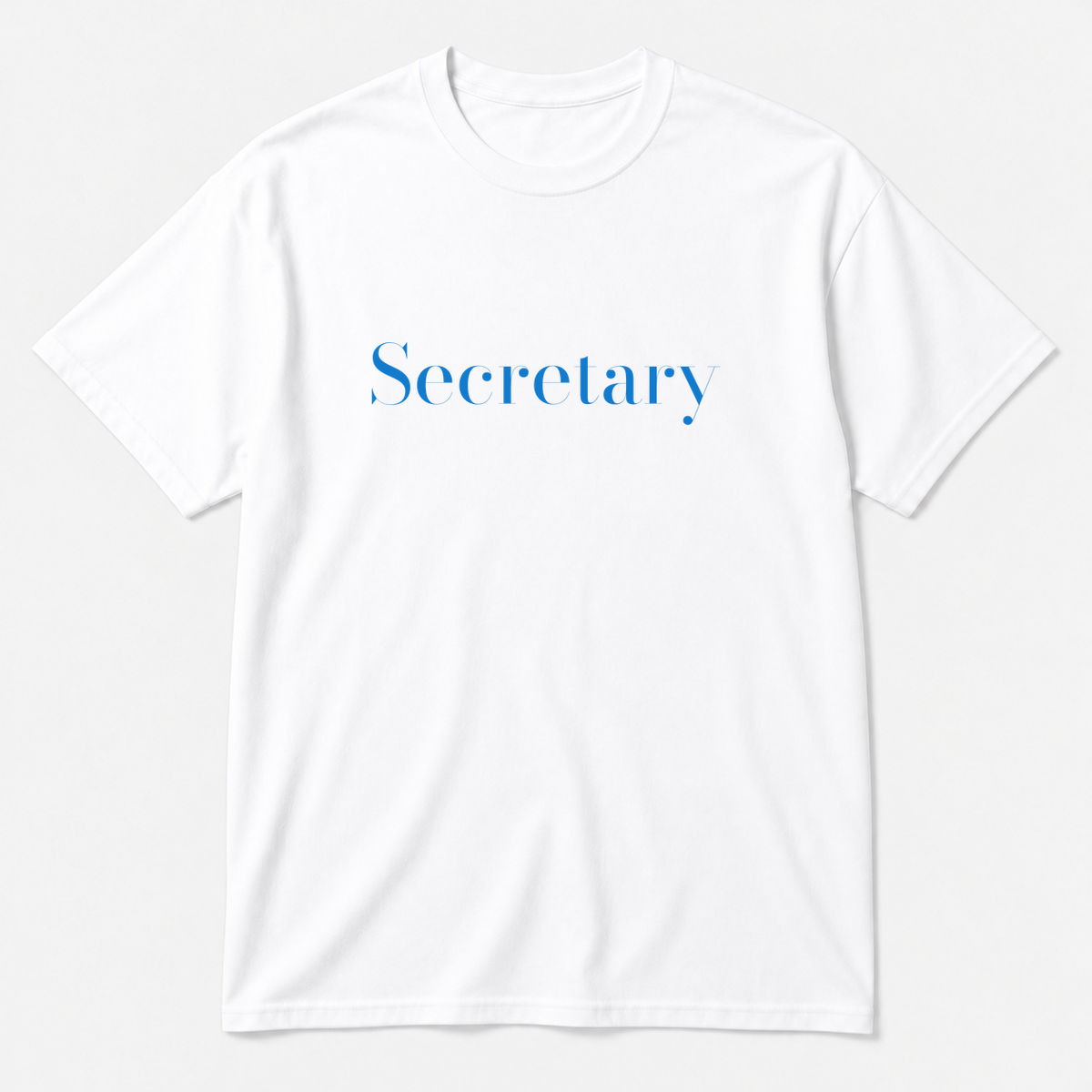 Secretary T-Shirt in white with blue text