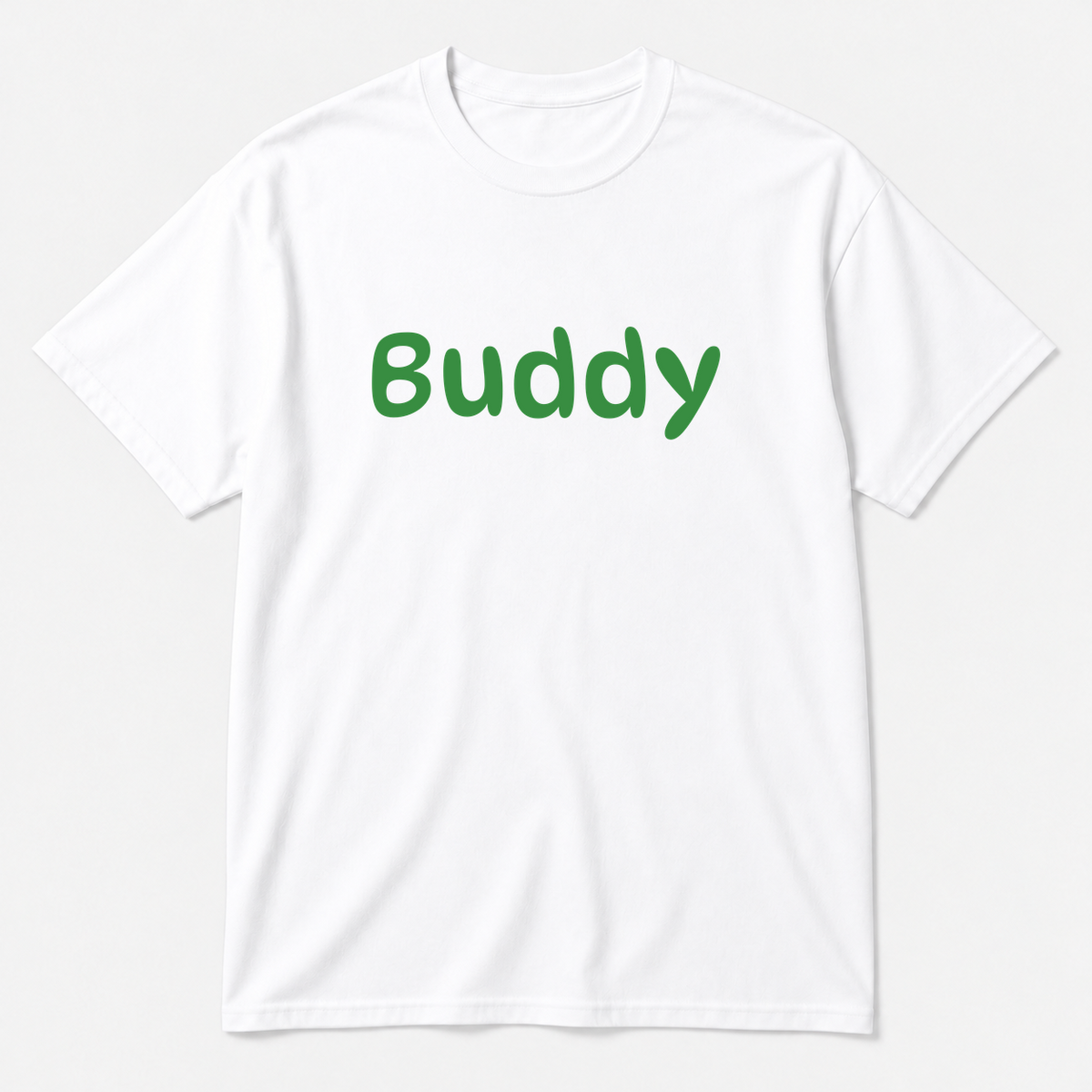 Buddy T-Shirt in white with green text