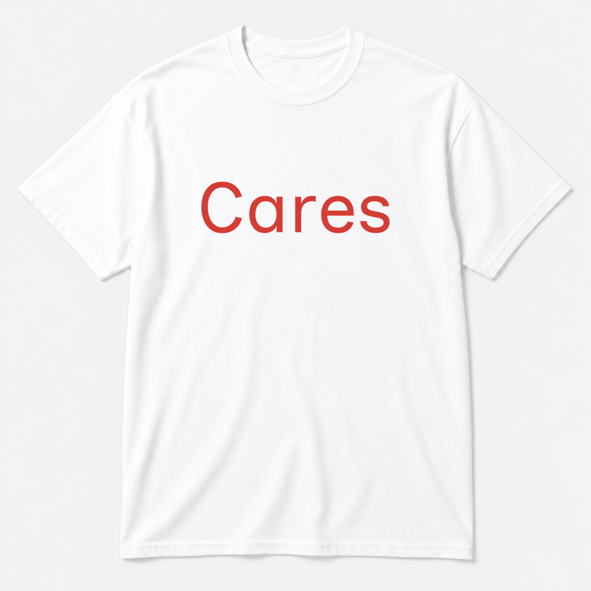 Cares T-Shirt in white with red text