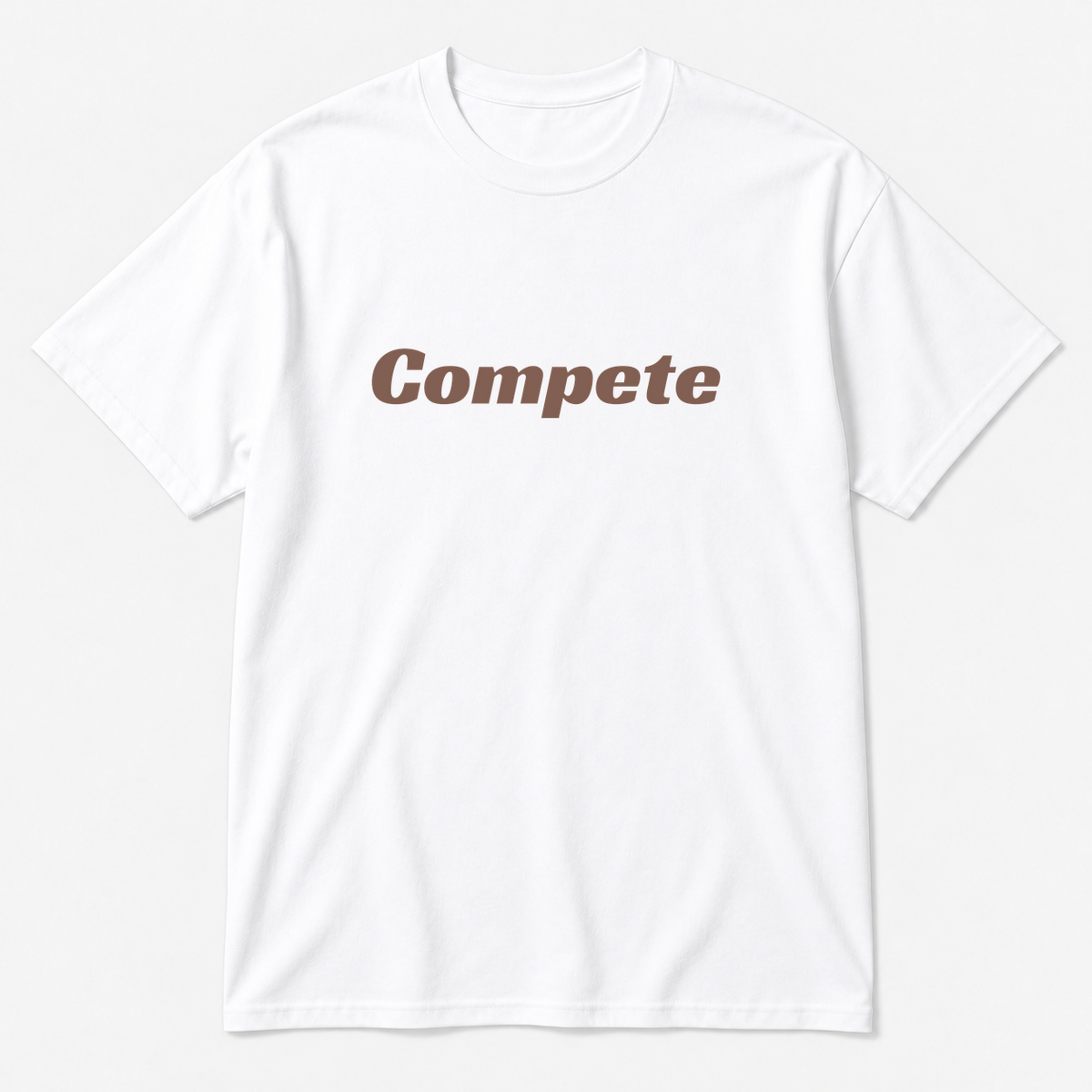 Compete T-Shirt in white with brown text