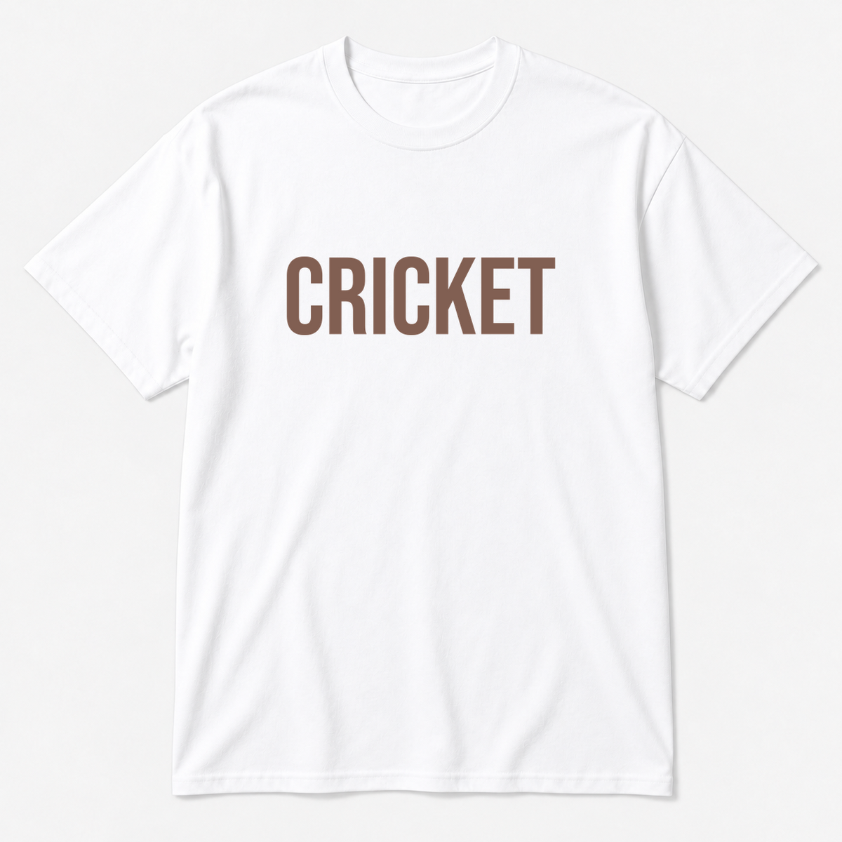 Cricket T-Shirt in white with brown text