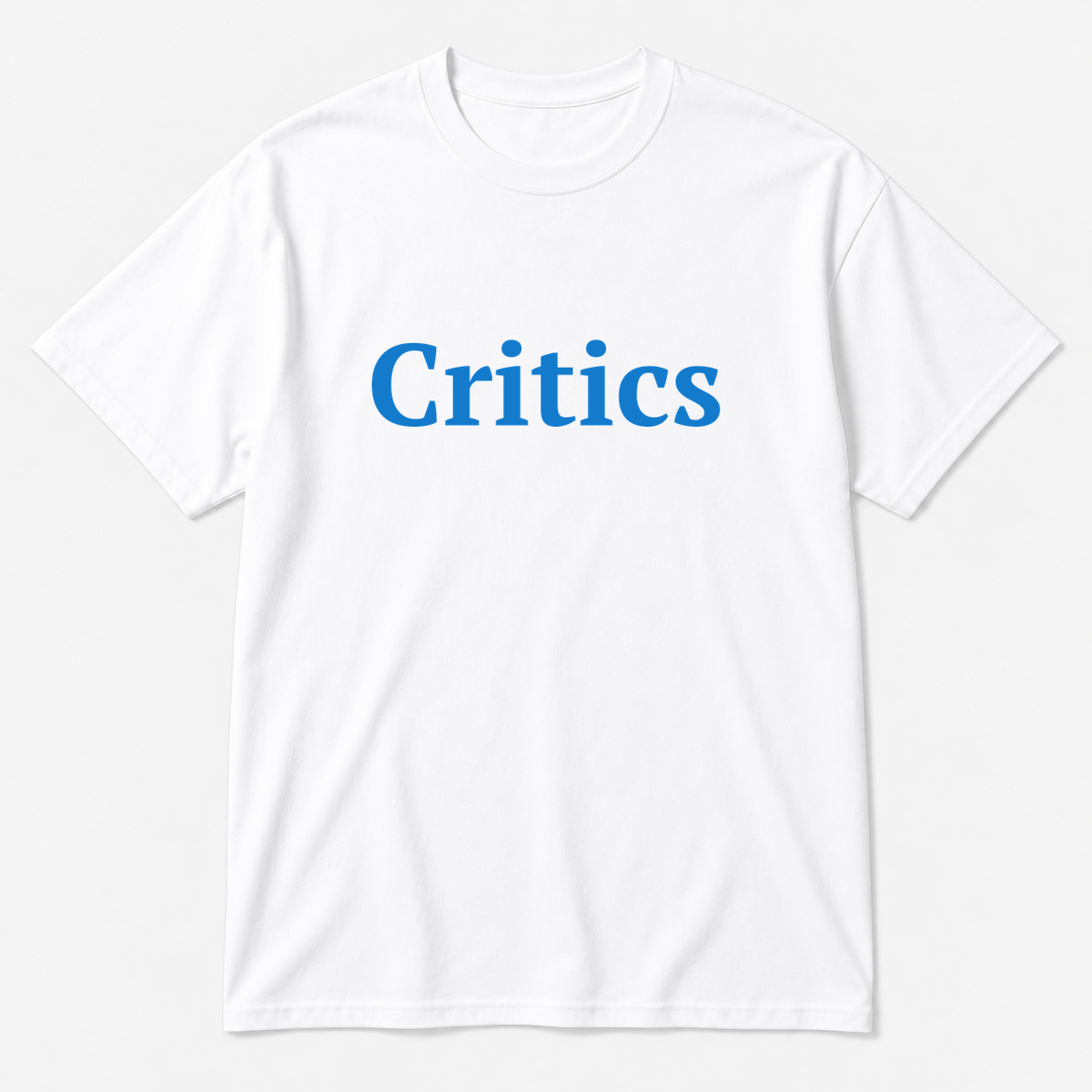 Critics T-Shirt in white with blue text