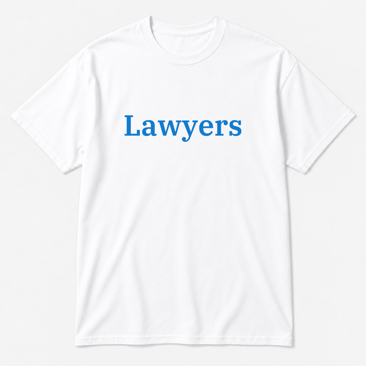 Lawyers T-Shirt in white with blue text