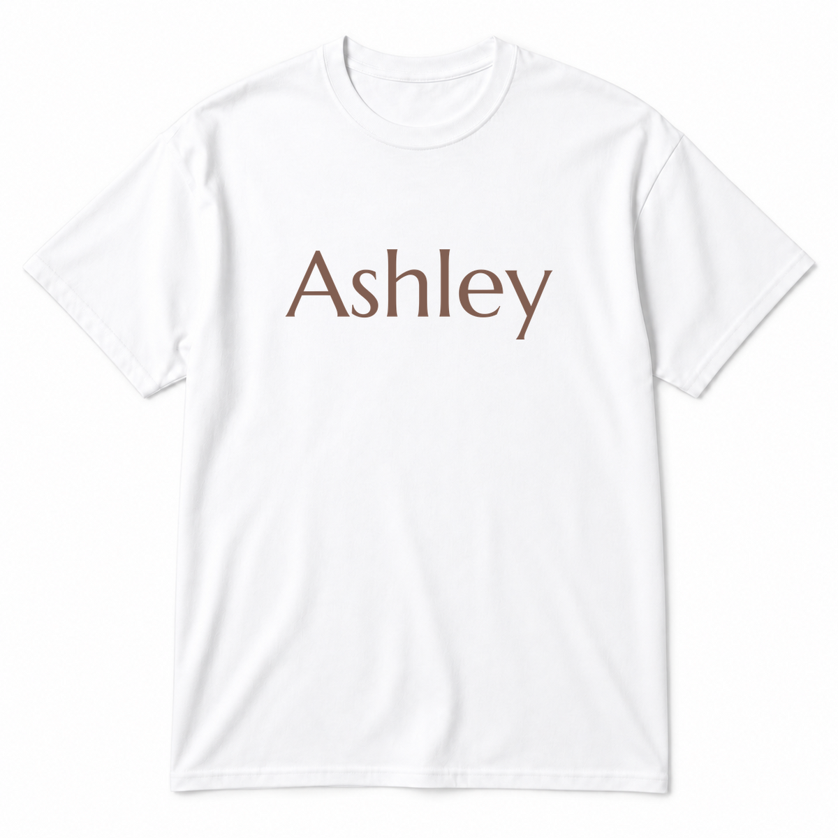 Ashley T-Shirt in white with brown text