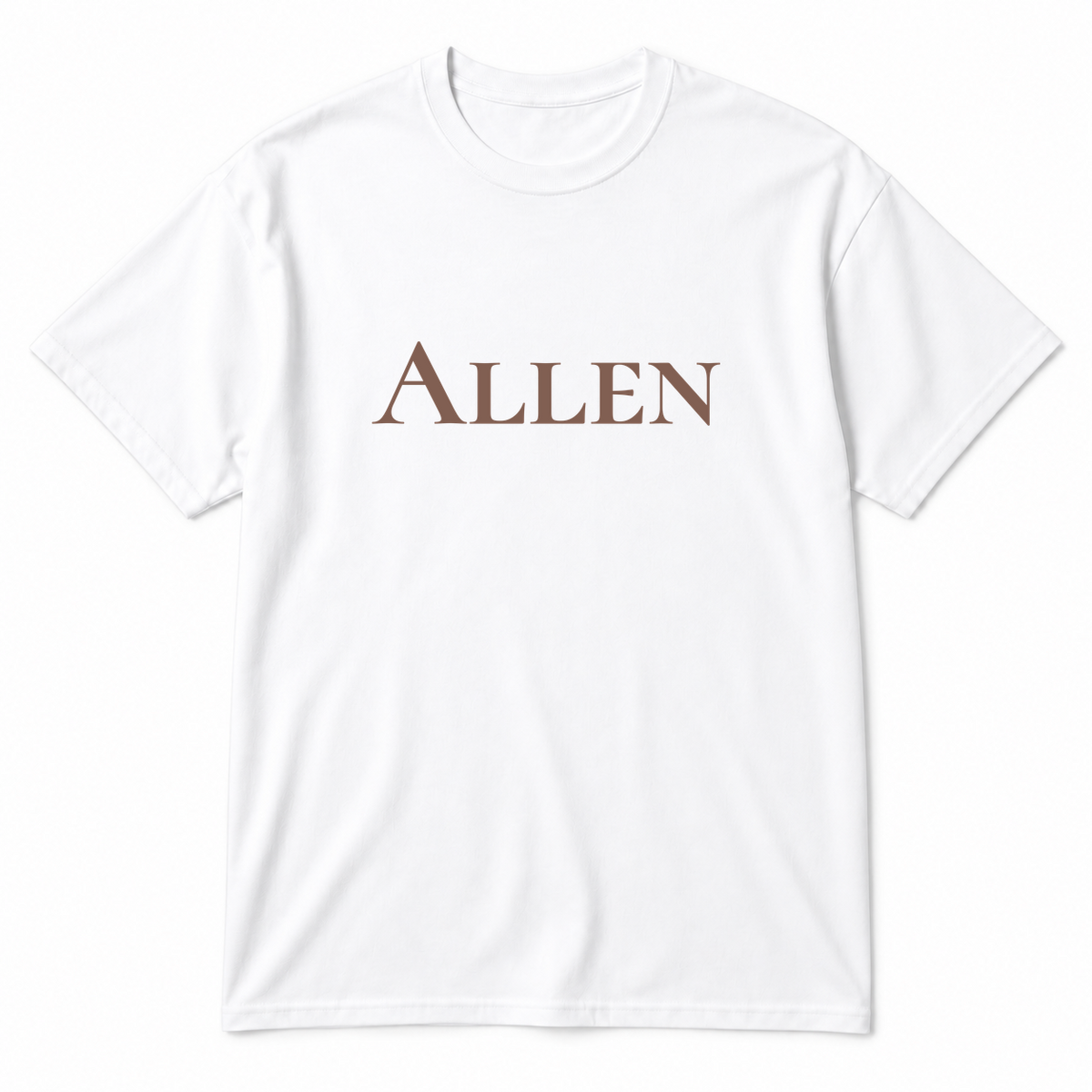 Allen T-Shirt in white with brown text