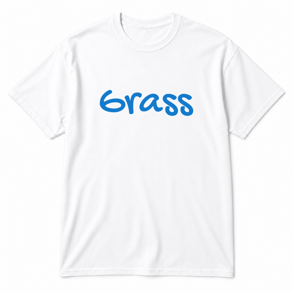 Grass T-Shirt in white with blue text