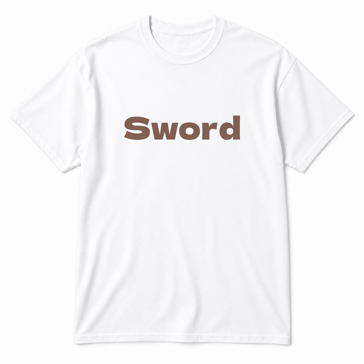 Sword T-Shirt in white with brown text