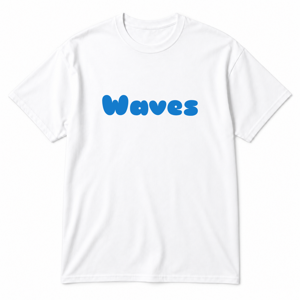 Waves T-Shirt in white with blue text