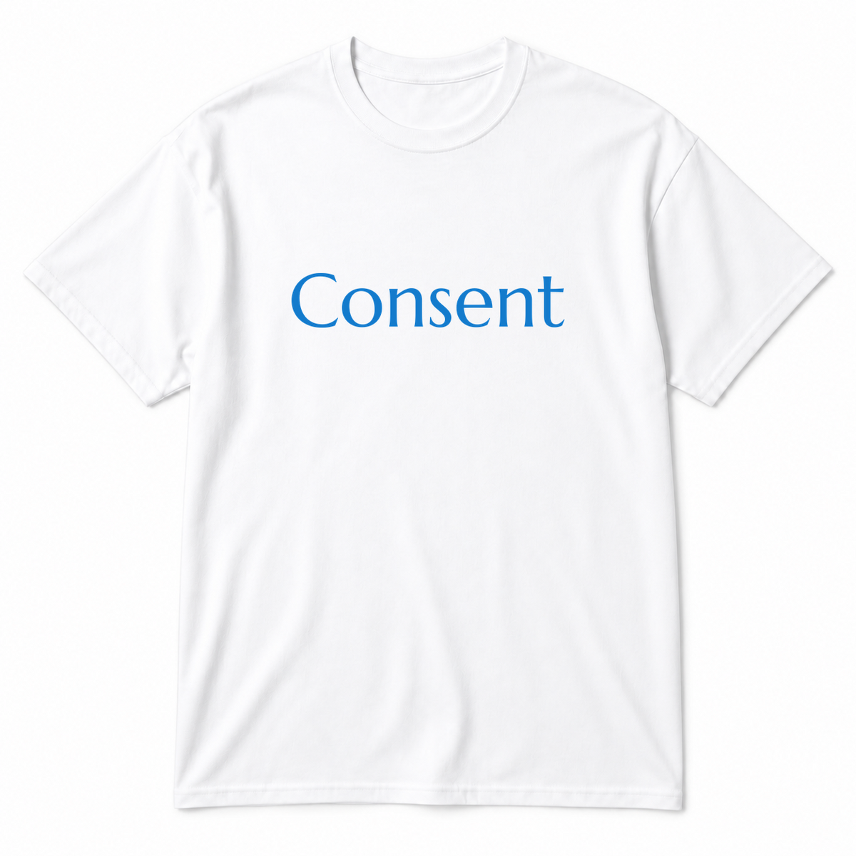 Consent T-Shirt in white with blue text