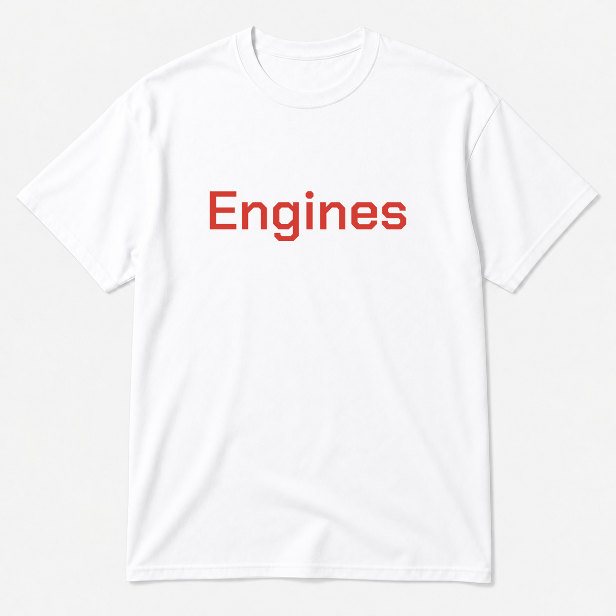 Engines T-Shirt in white with red text