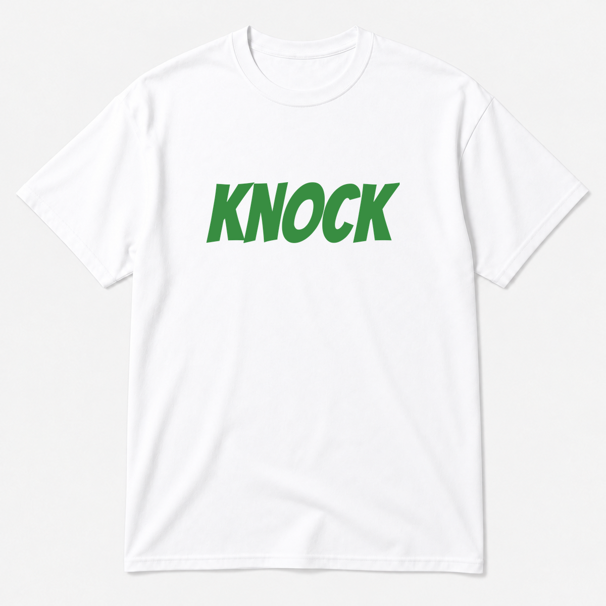 Knock T-Shirt in white with green text