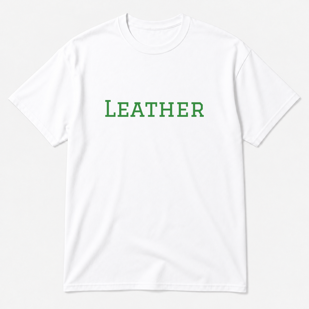 Leather T-Shirt in white with green text