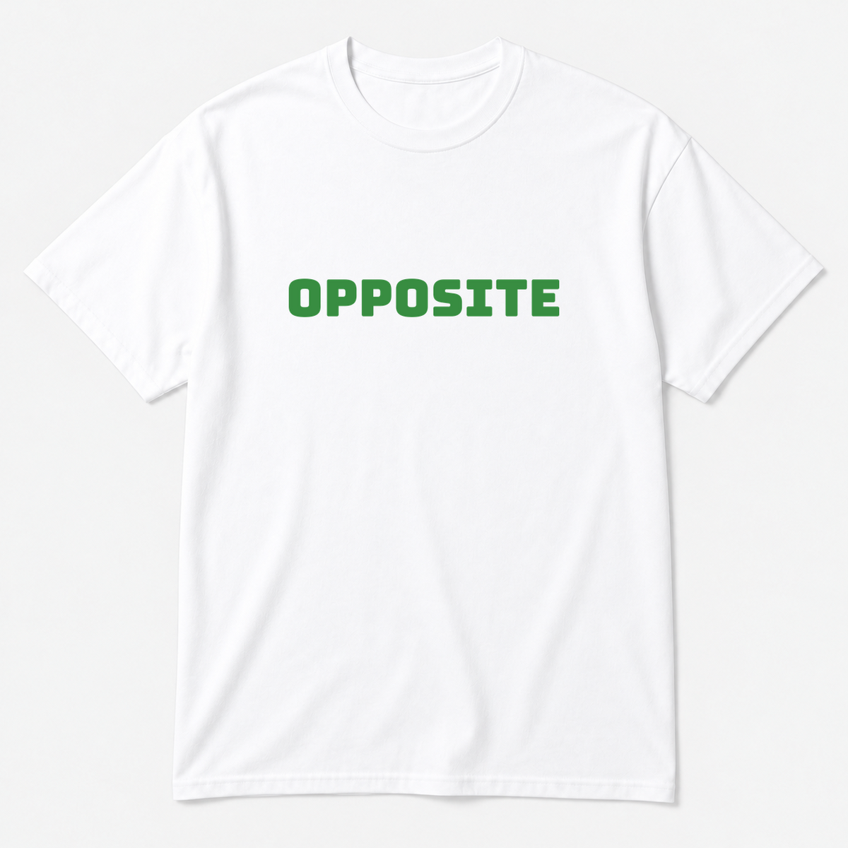 Opposite T-Shirt in white with green text