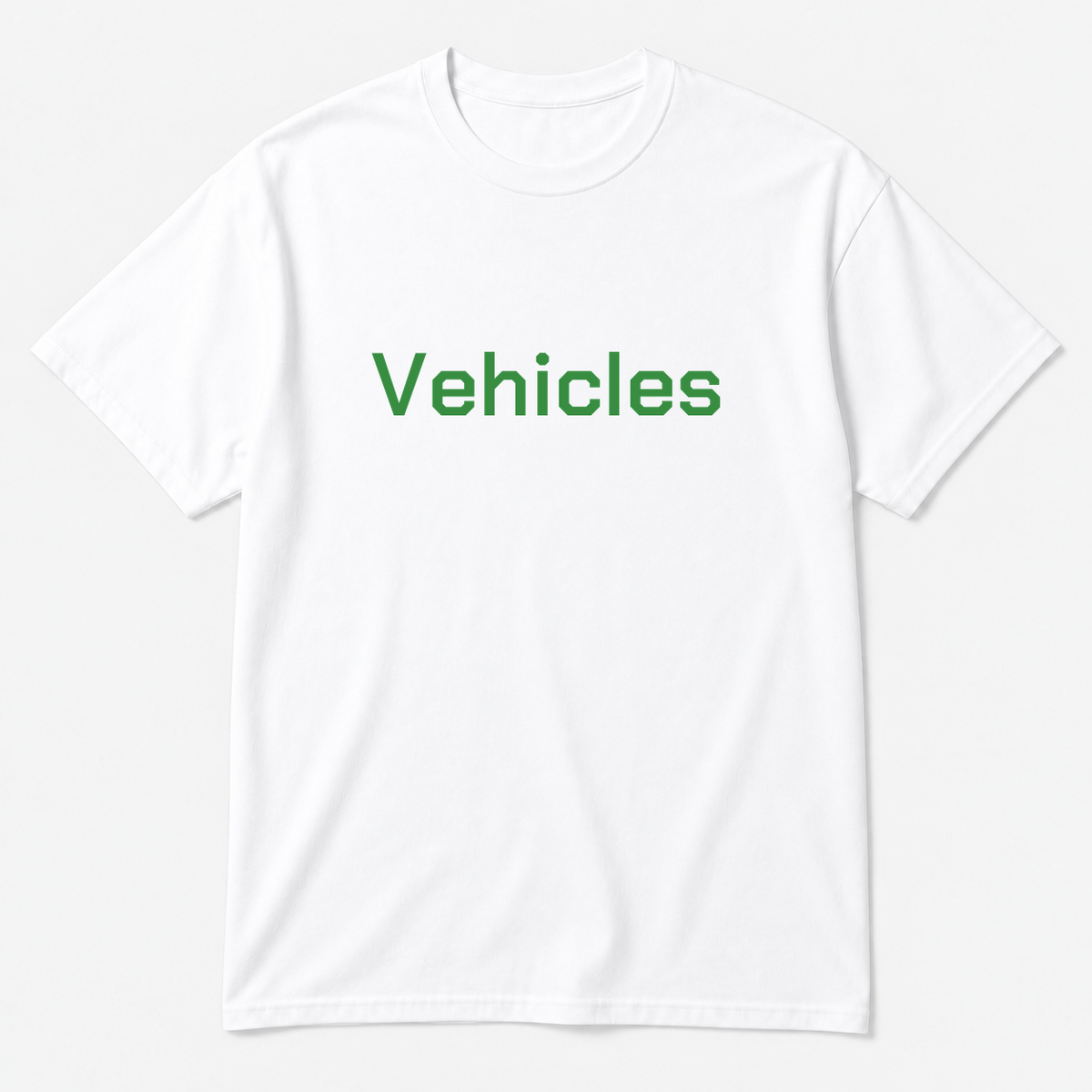 Vehicles T-Shirt in white with green text