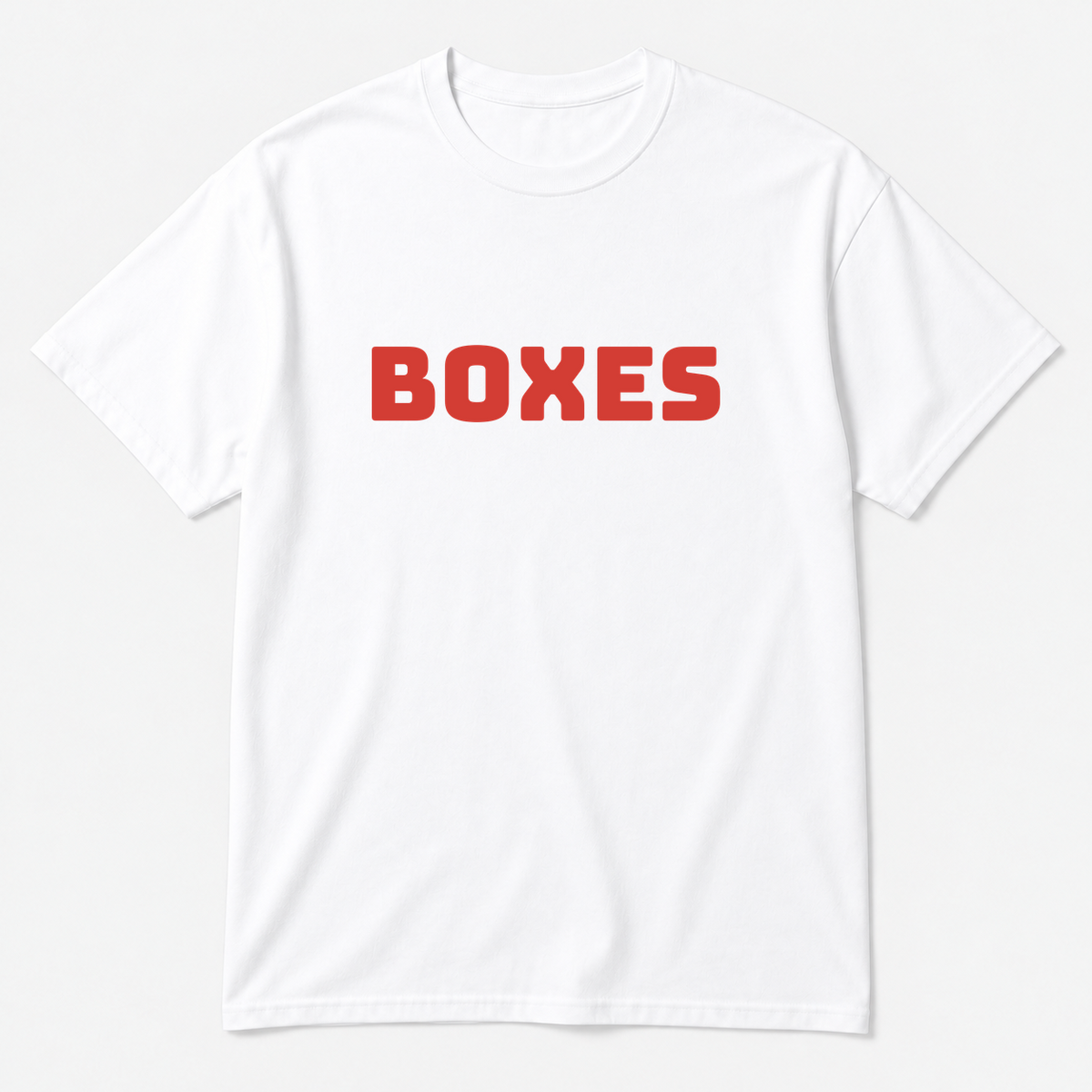 Boxes T-Shirt in white with red text