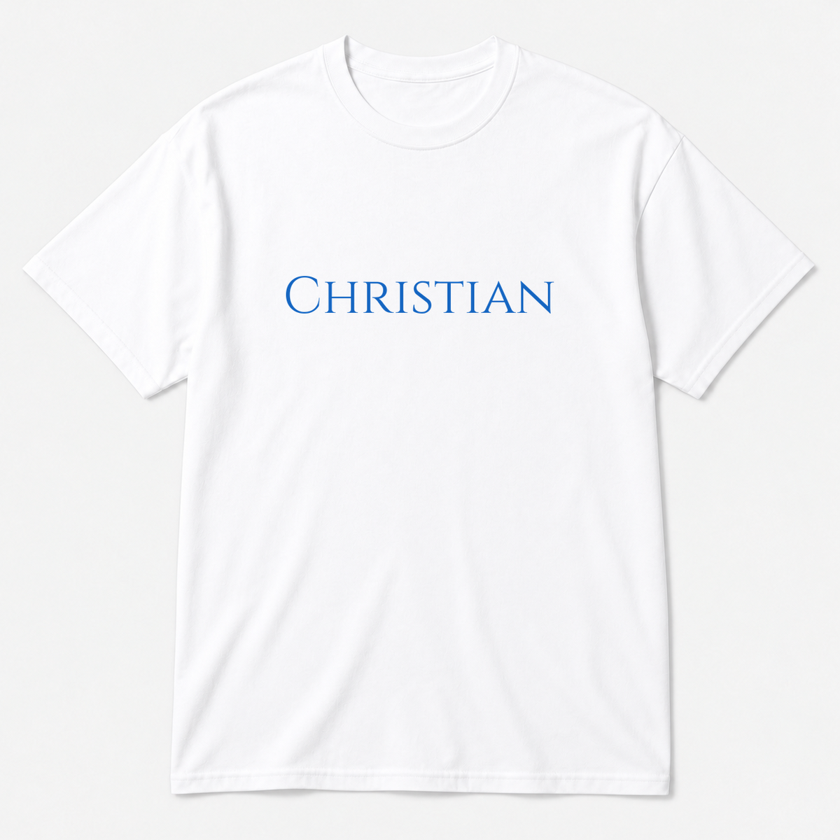 Christian T-Shirt in white with blue text