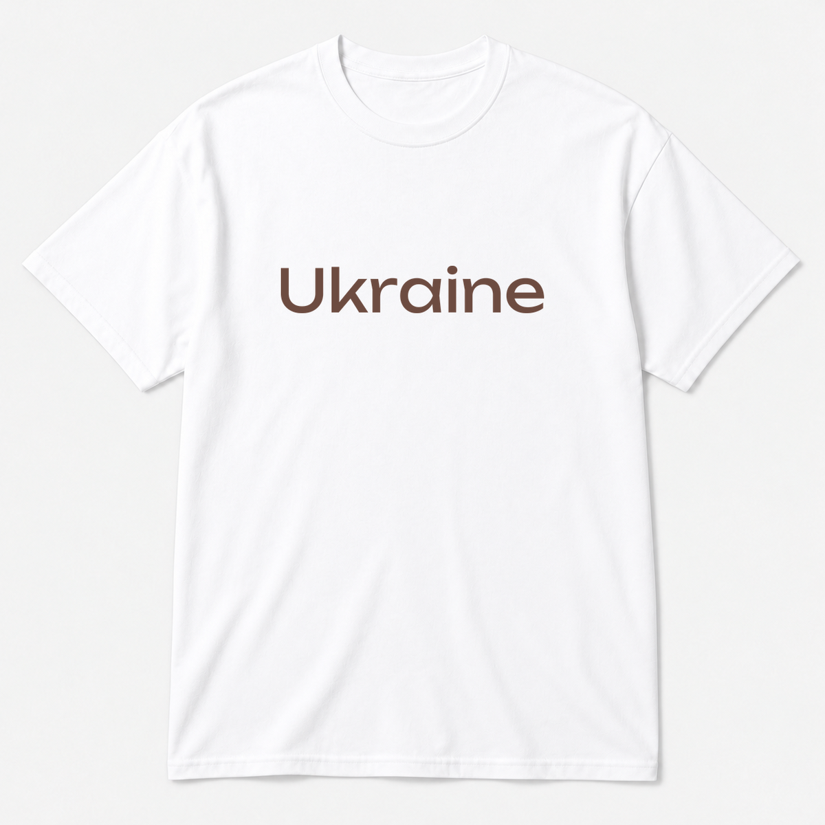Ukraine T-Shirt in white with brown text