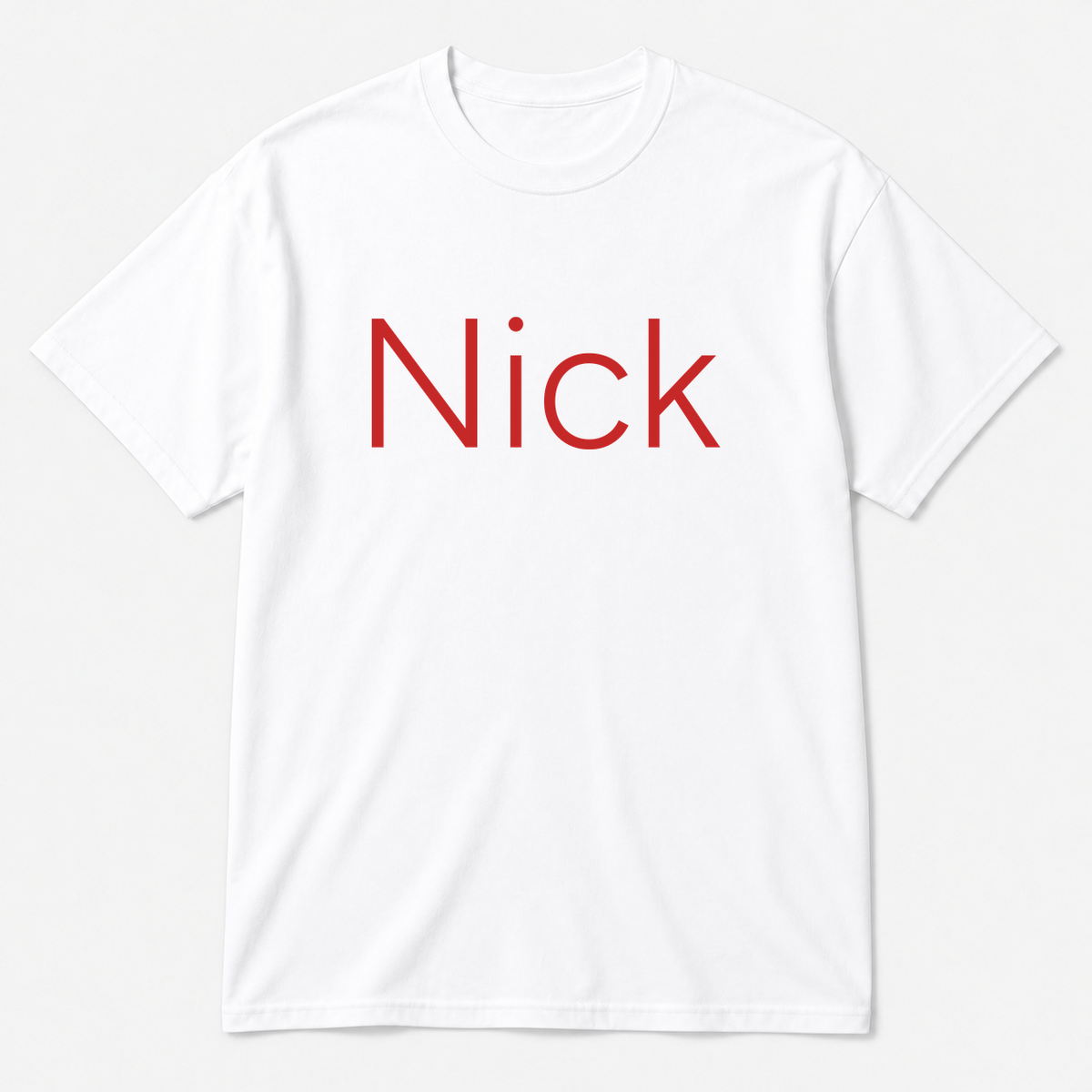 Nick T-Shirt in white with red text