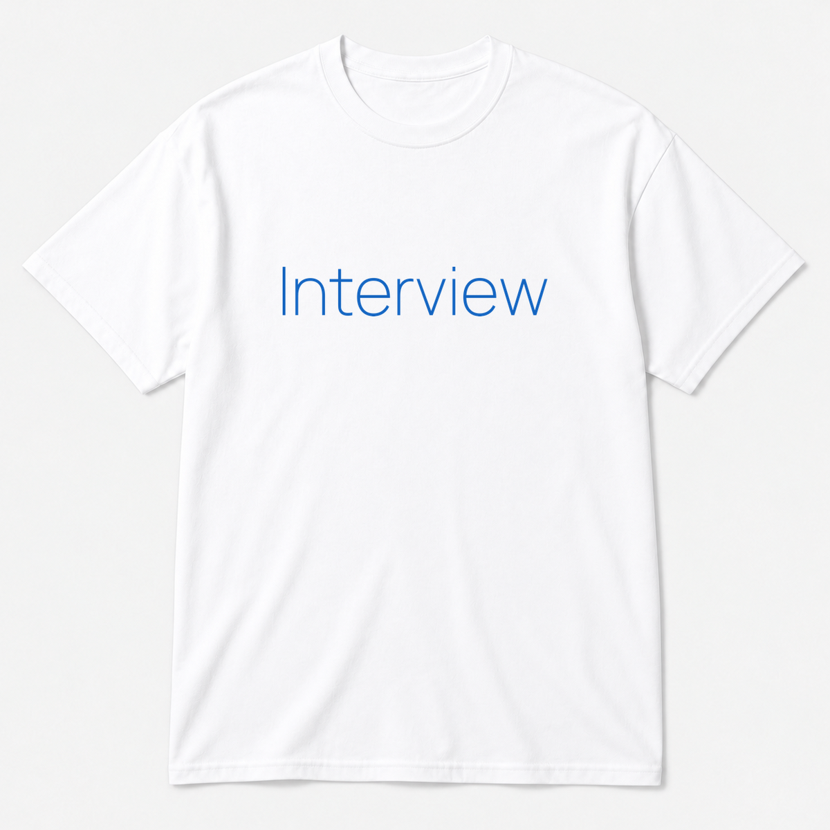 Interview T-Shirt in white with blue text