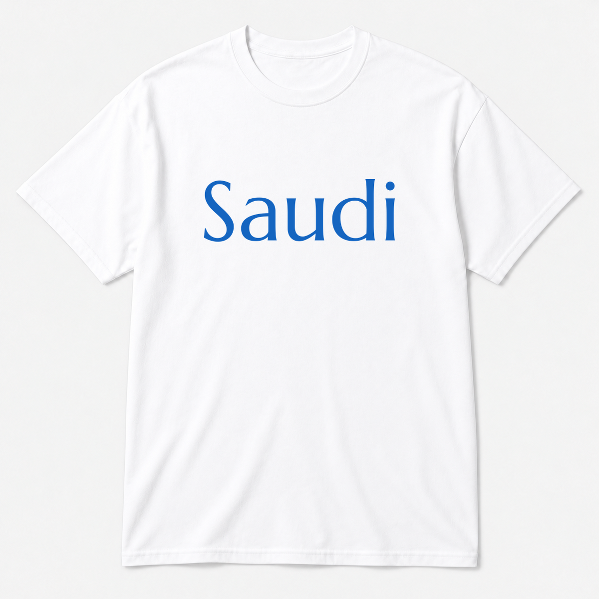Saudi T-Shirt in white with blue text