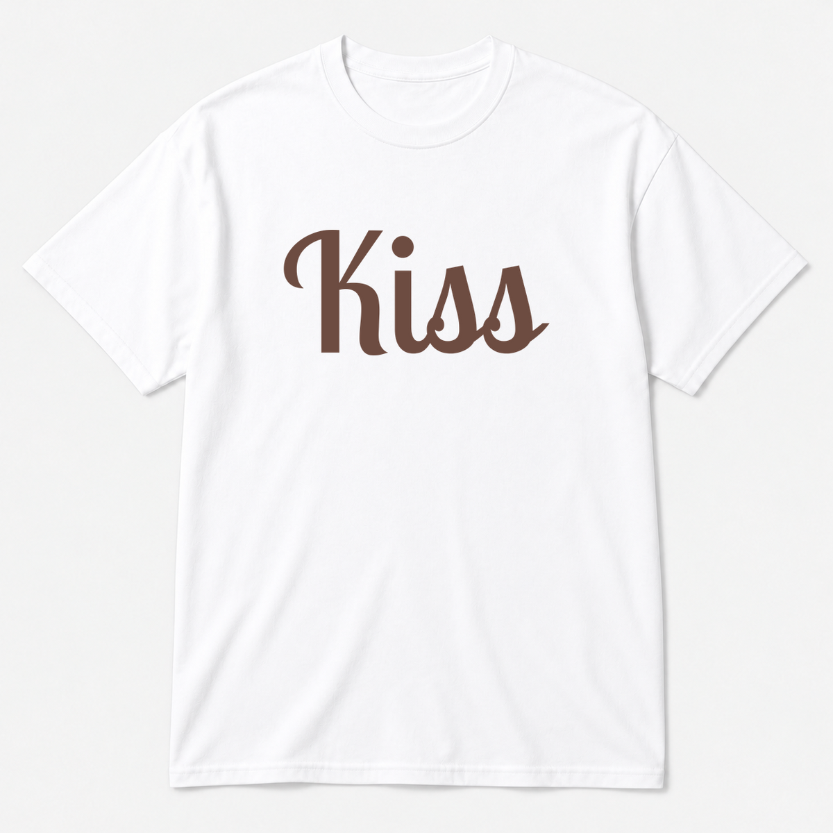 Kiss T-Shirt in white with brown text
