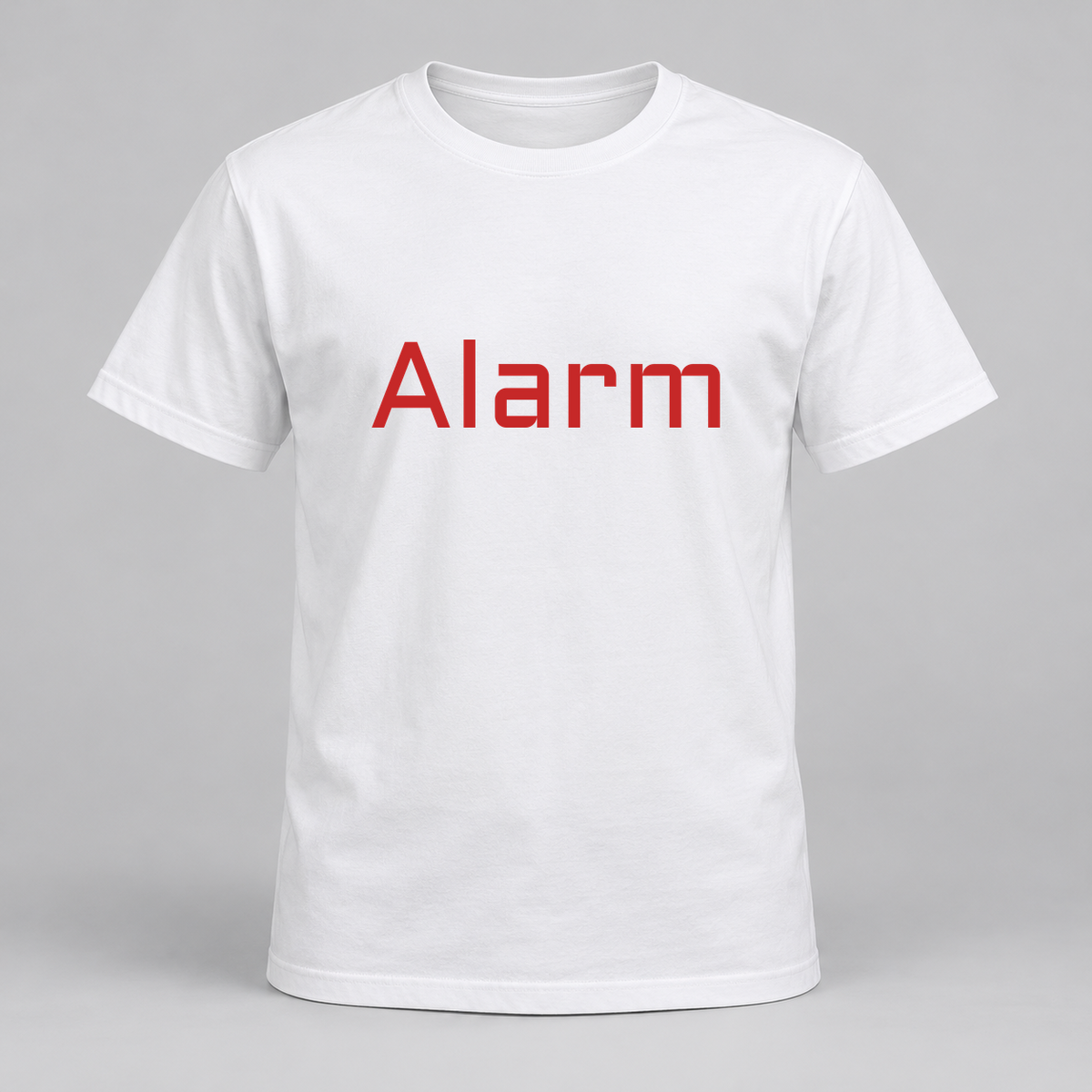 Alarm T-Shirt in white with red text
