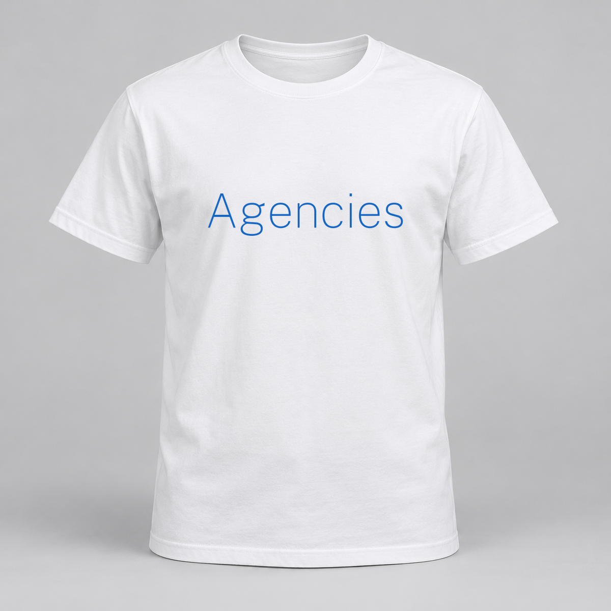 Agencies T-Shirt in white with blue text