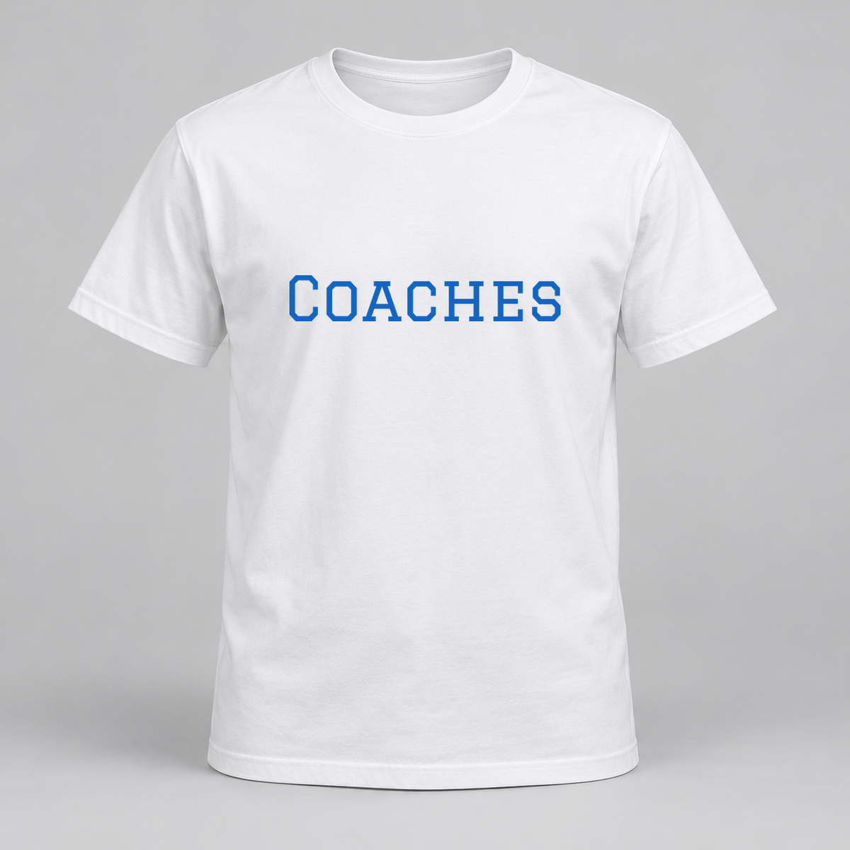 Coaches T-Shirt in white with blue text