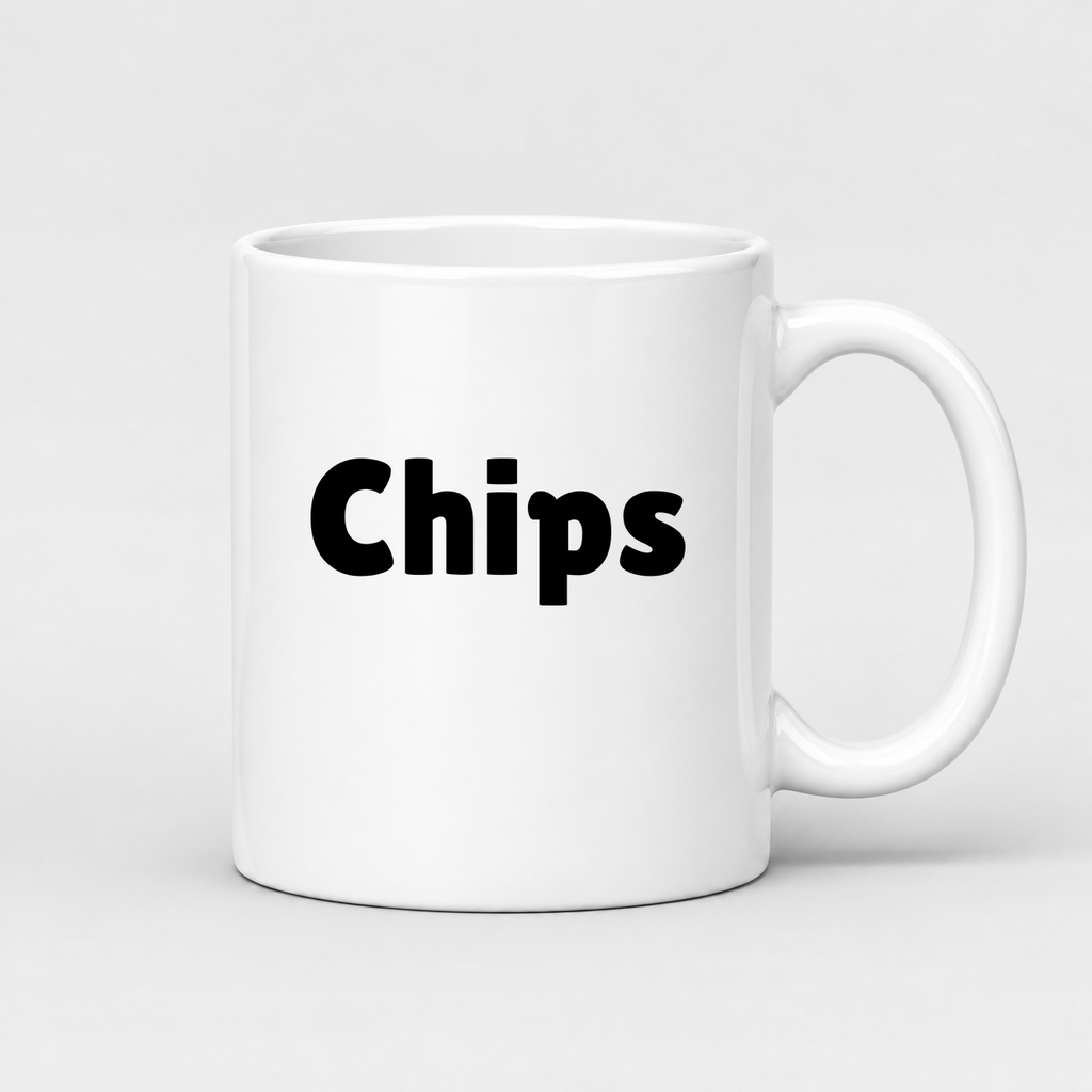 Chips Mug in white with handle right