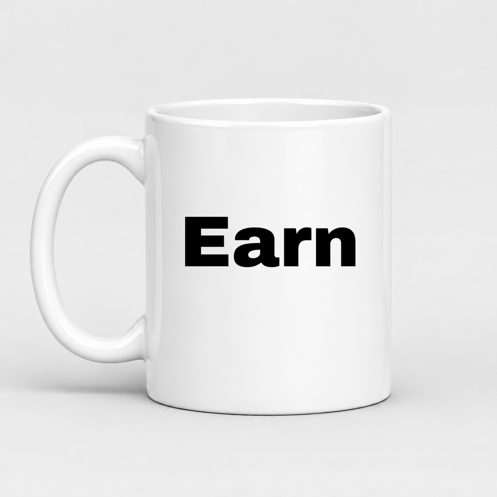Earn Mug in white with handle left
