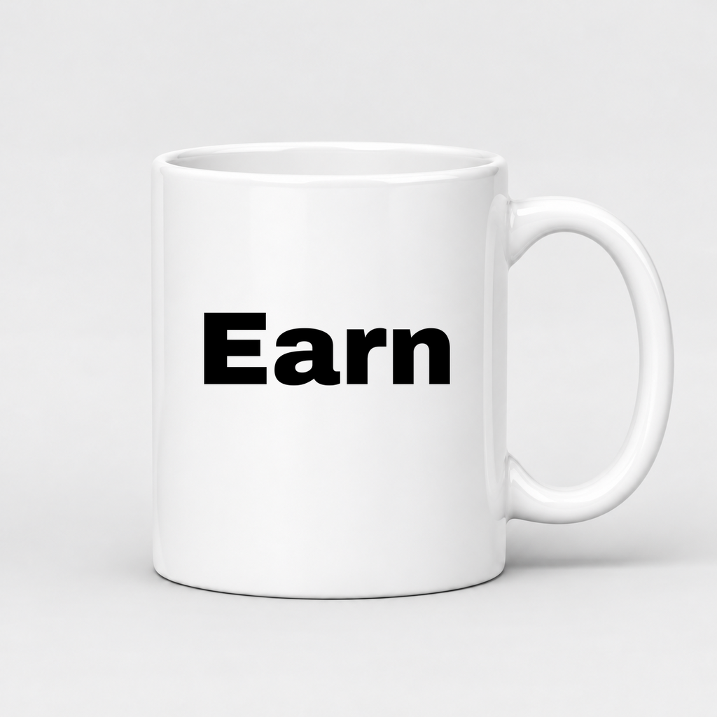 Earn Mug in white with handle right