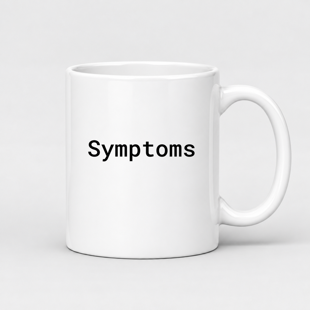 Symptoms Mug in white with handle right