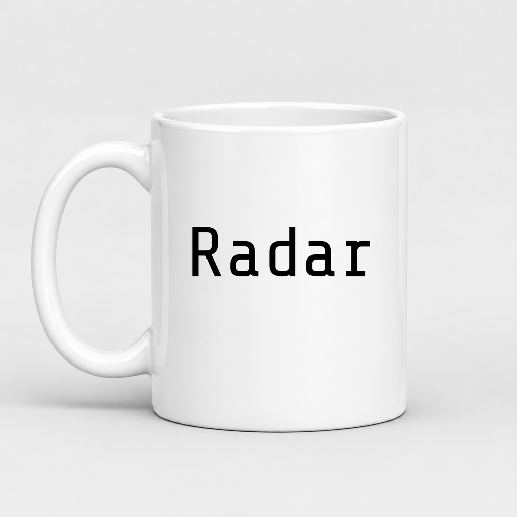 Radar Mug in white with handle left