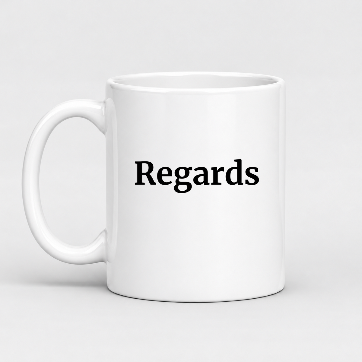 Regards Mug in white with handle left